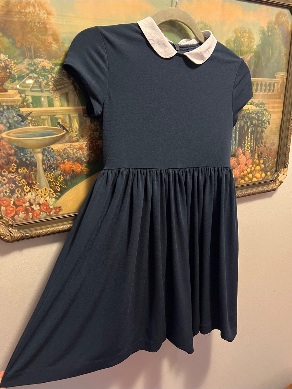 Polo Ralph Lauren Girls 8-10 Navy Blue Peter Pan Collar Dress White Preppy